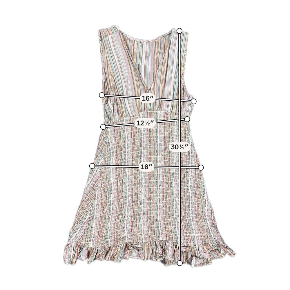 O'Neill Multi Color V Neck Striped Dress w/ Ruched Bodice - SIZE L Ruffle Beach - Picture 6 of 6
